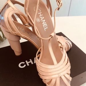 Chanel Peep Toe Heel T-strap Pumps
